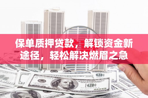 咸丰保单质押贷款，解锁资金新途径，轻松解决燃眉之急