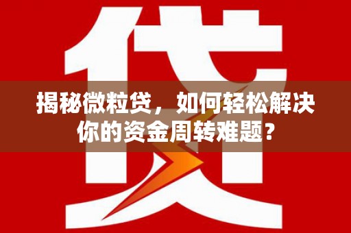 岳阳楼揭秘微粒贷，如何轻松解决你的资金周转难题？